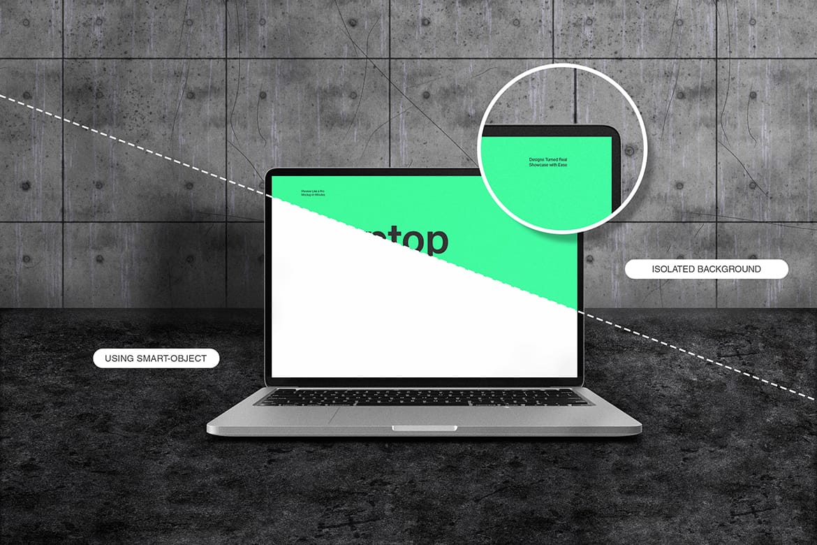Minimal Laptop Screen Mockup on Concrete Background