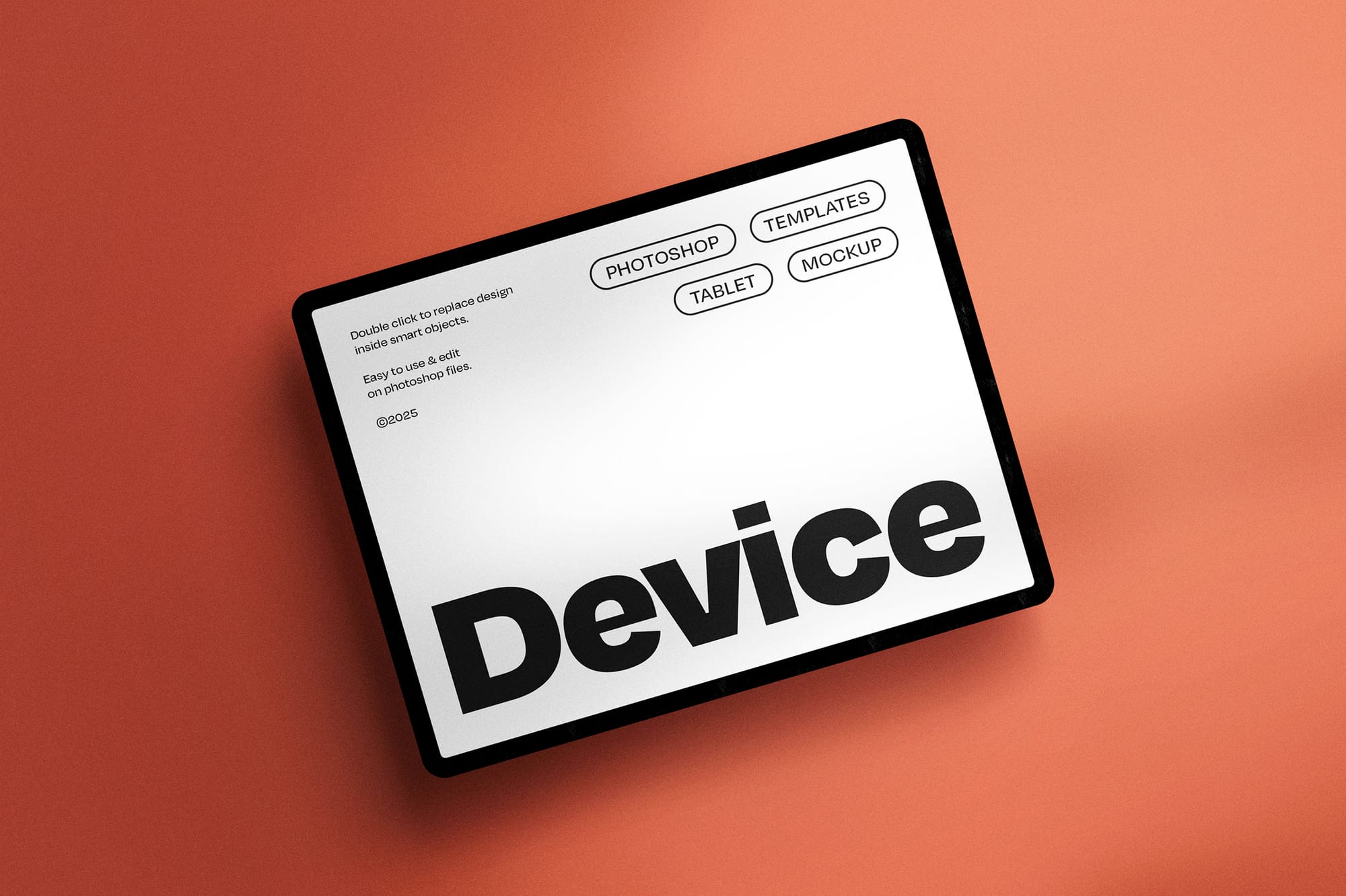 Tablet Device Mockup on Dark orange Background