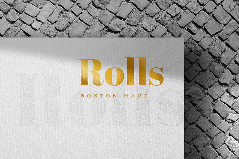 Rolls Boston Mags Paper Logo Mockup on Stone
