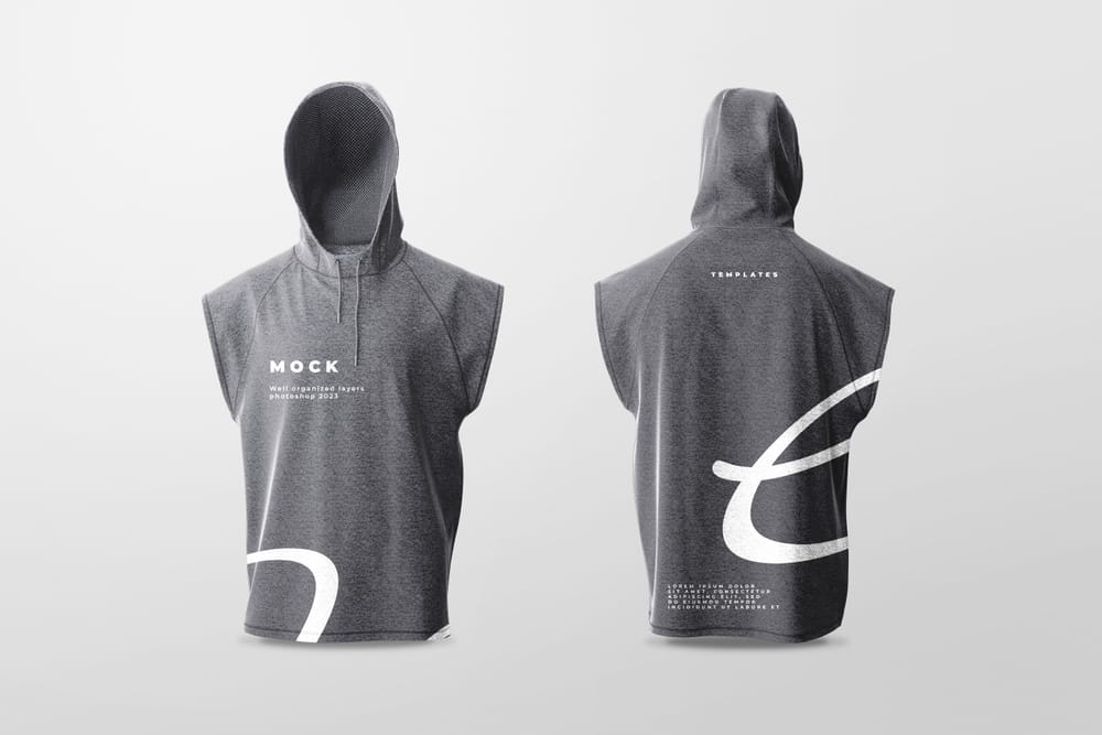Front and Back Male Vest Hood Mockup