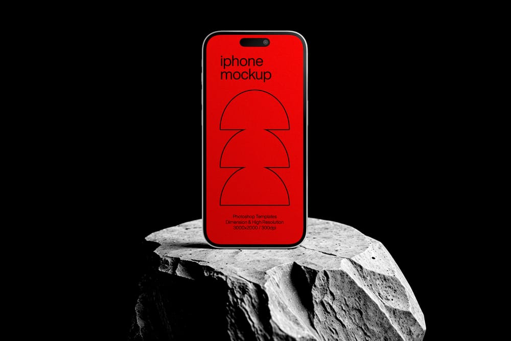 Stand iPhone Mockup on Stone with Dark Background