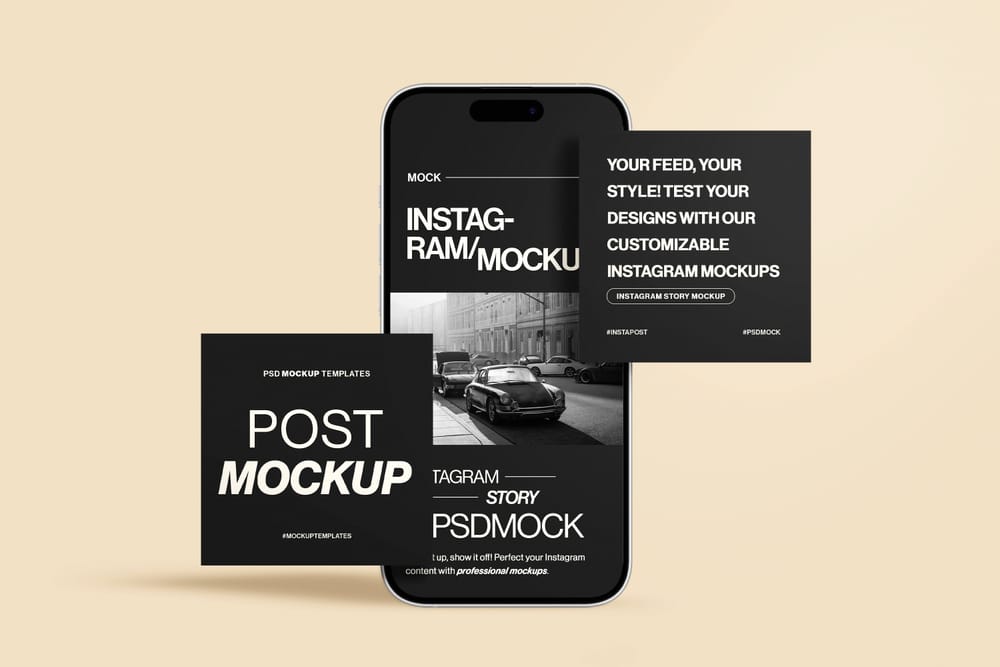 Two Instagram Post Mockup & Story Mockup in Warm Background