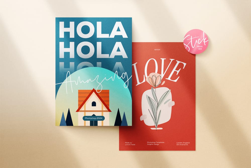 Greeting Hola Love Paper Mockup with Sticker