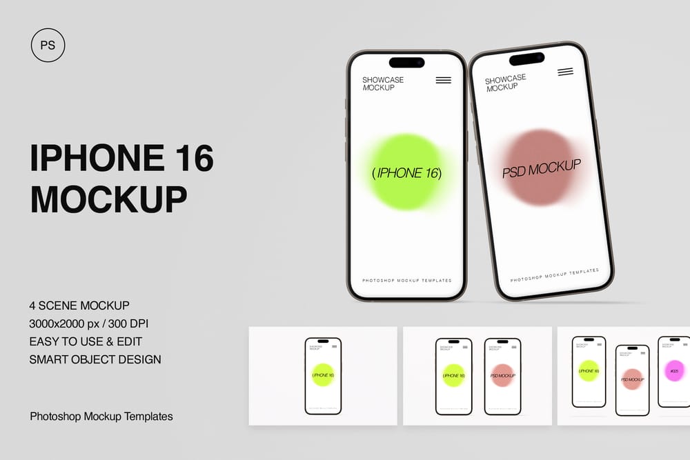 Minimal iPhone 16 Mockup Set
