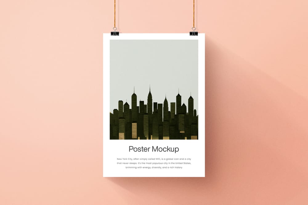 Hanging Poster Mockup with Realistic Shadow
