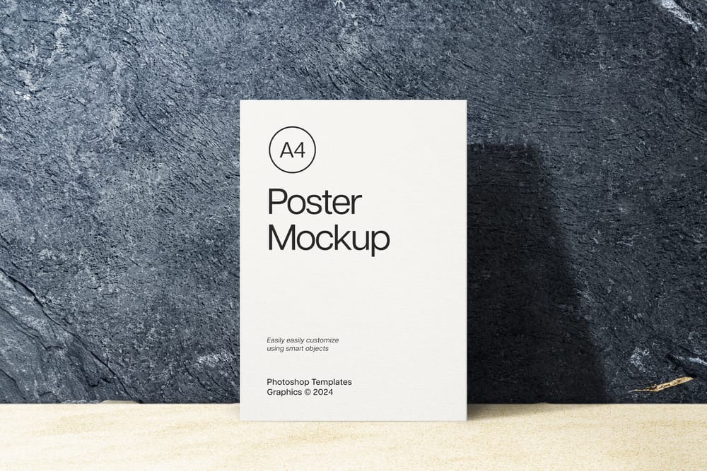 Realistic Shadow Standing A4 Poster Mockup