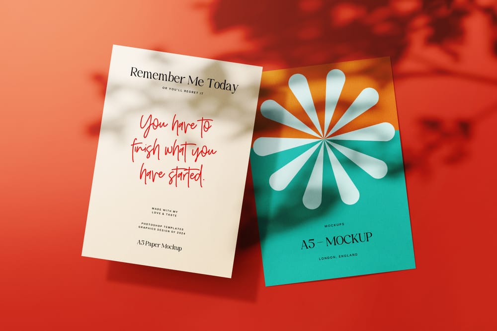 Branding Graphic A5 Poster Mockup on Bold Red Color