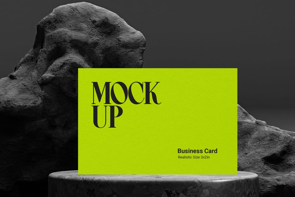 Green Business Card Mockup on Stone Background