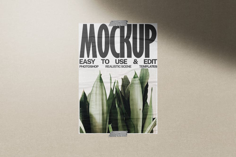 Minimal Glued Poster Mockup with Tapes