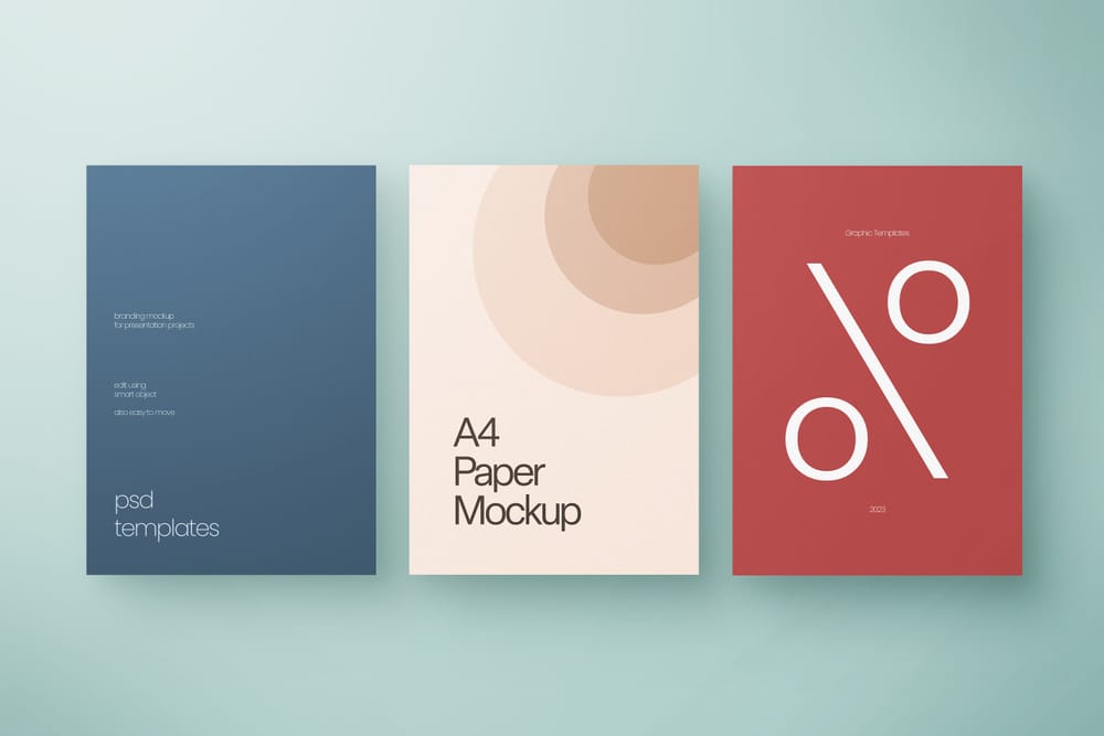 Minimal Triple A4 Paper Mockup Scene