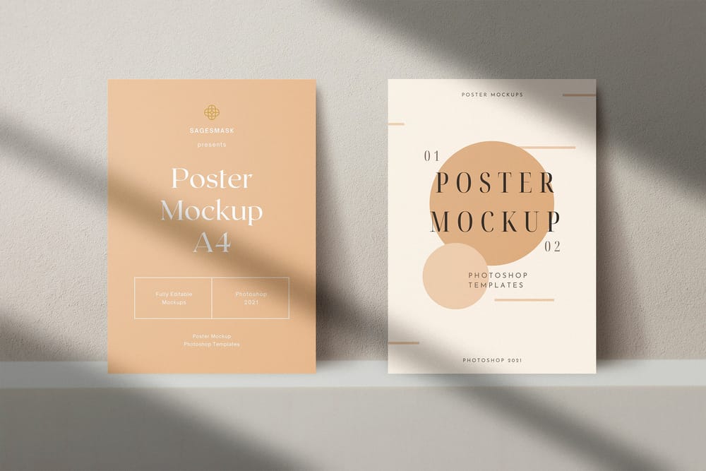Peach A4 Poster Mockup with Aesthetic Shadow Overlay