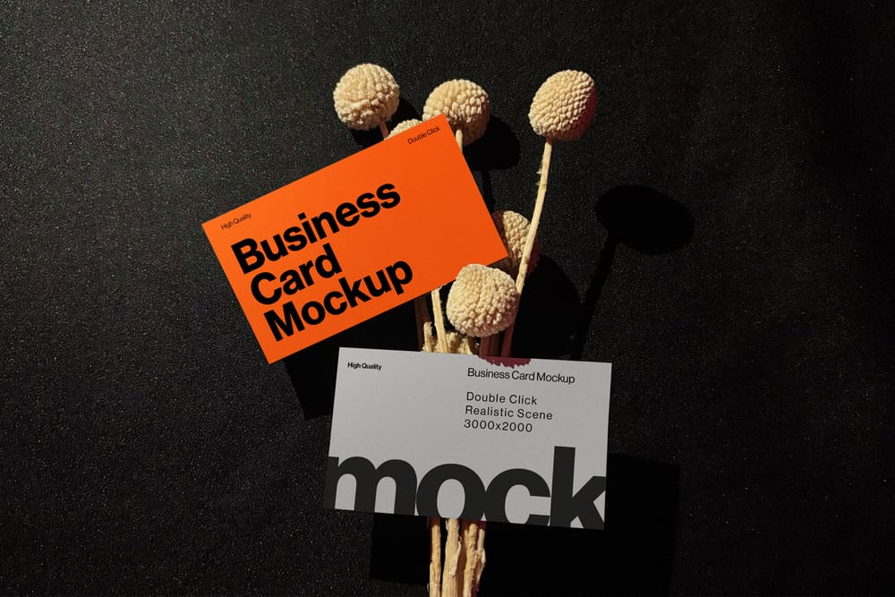 Business Card Mockup on Dark Floral Background