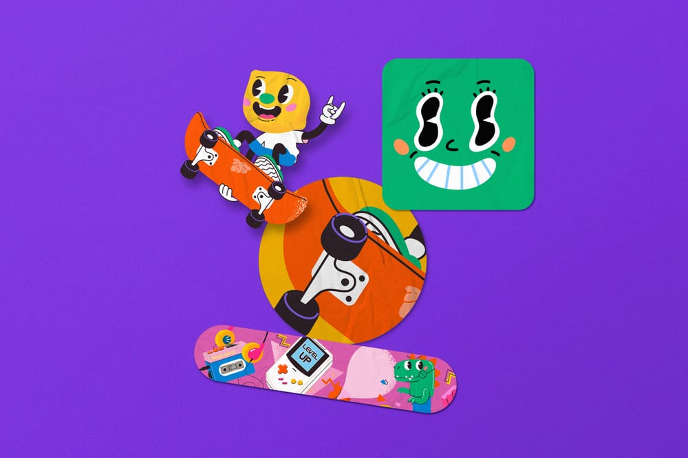 Vibrant Cartoon Sticker Pack Mockup