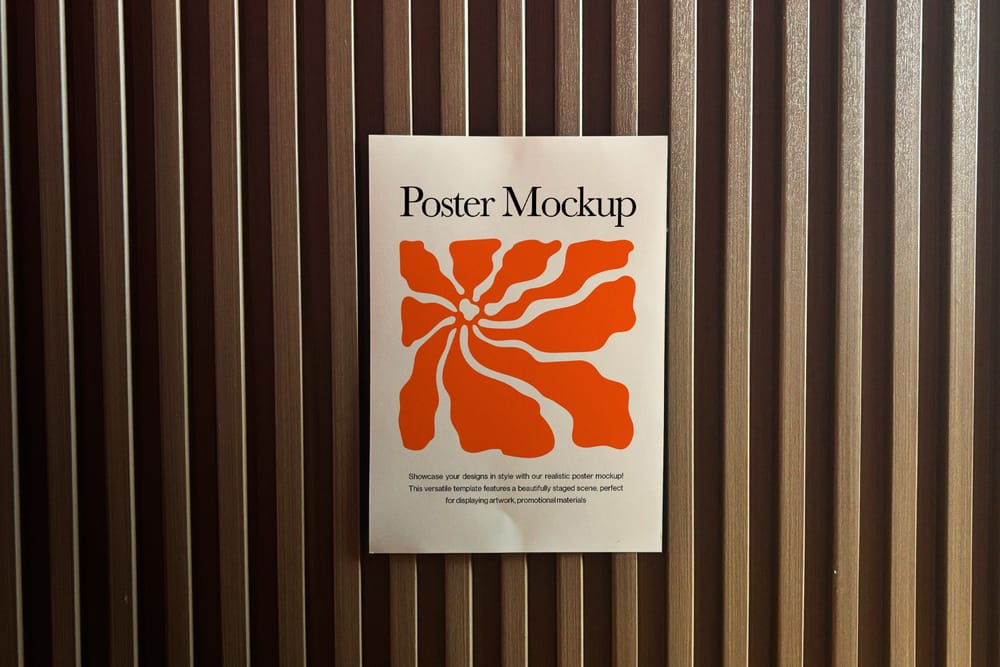 Indoor Poster Mockup with Warm Wooden Texture