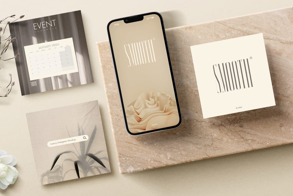 Realistic Luxury Instagram Mockup on Marble