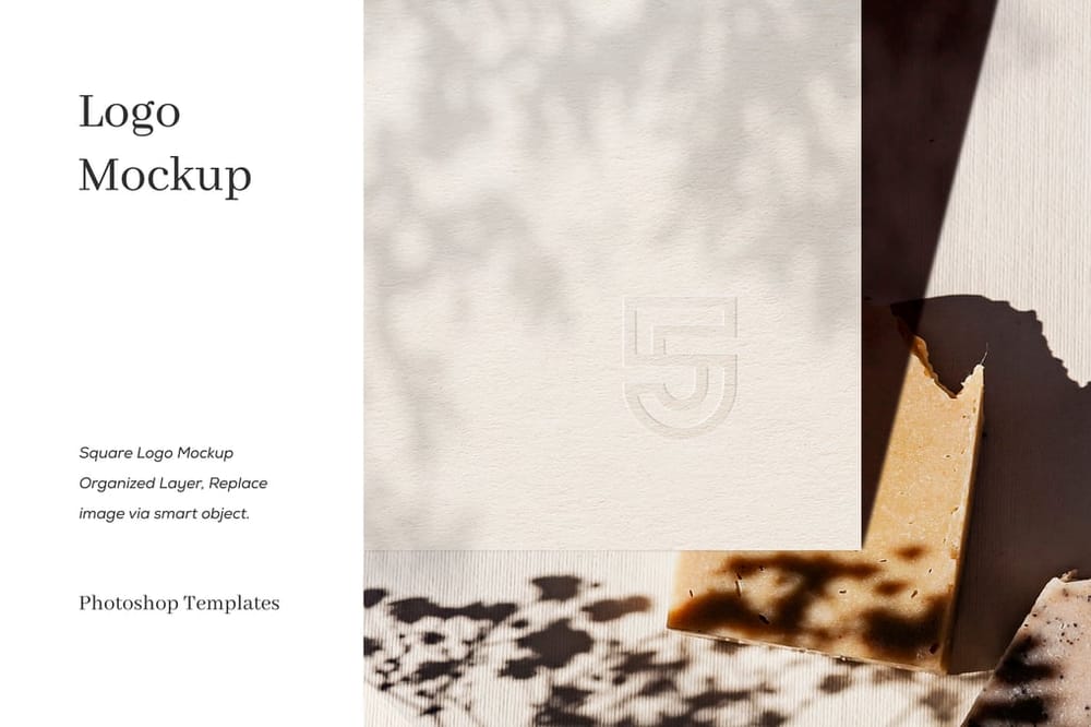Square Logo Mockup With Leaf Shadow