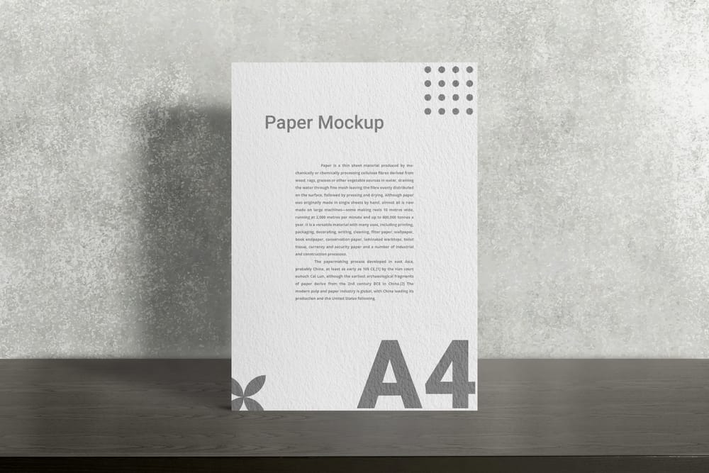 Standing A4 Paper Mockup with Shadow Overlay