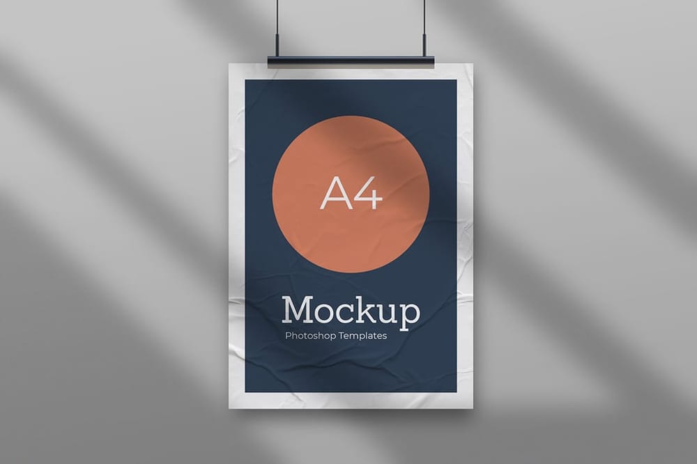 Minimal Wrinkled Glued Poster Mockup