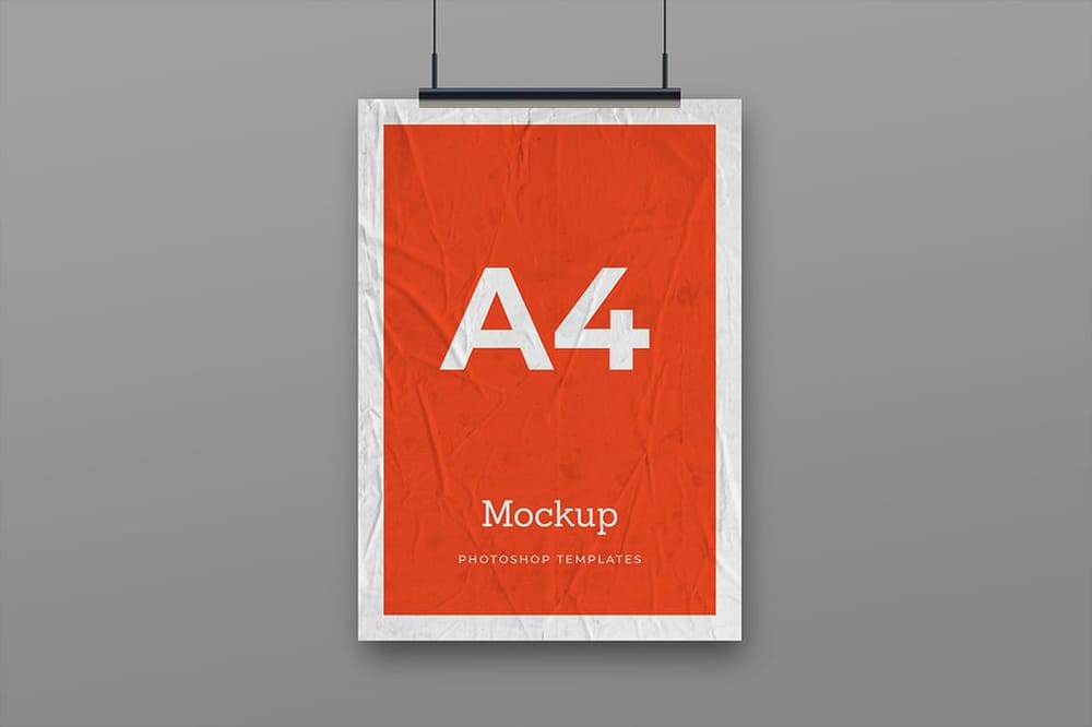 Simple Wrinkled Glued Poster Mockup