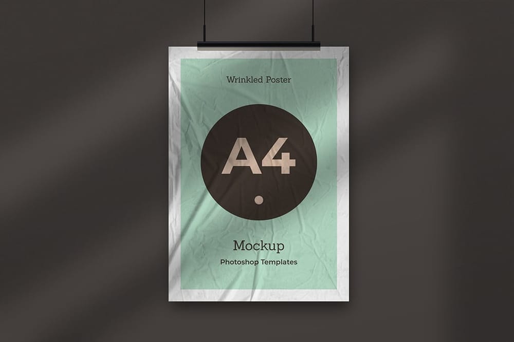 Wrinkled Hanging Poster Mockup
