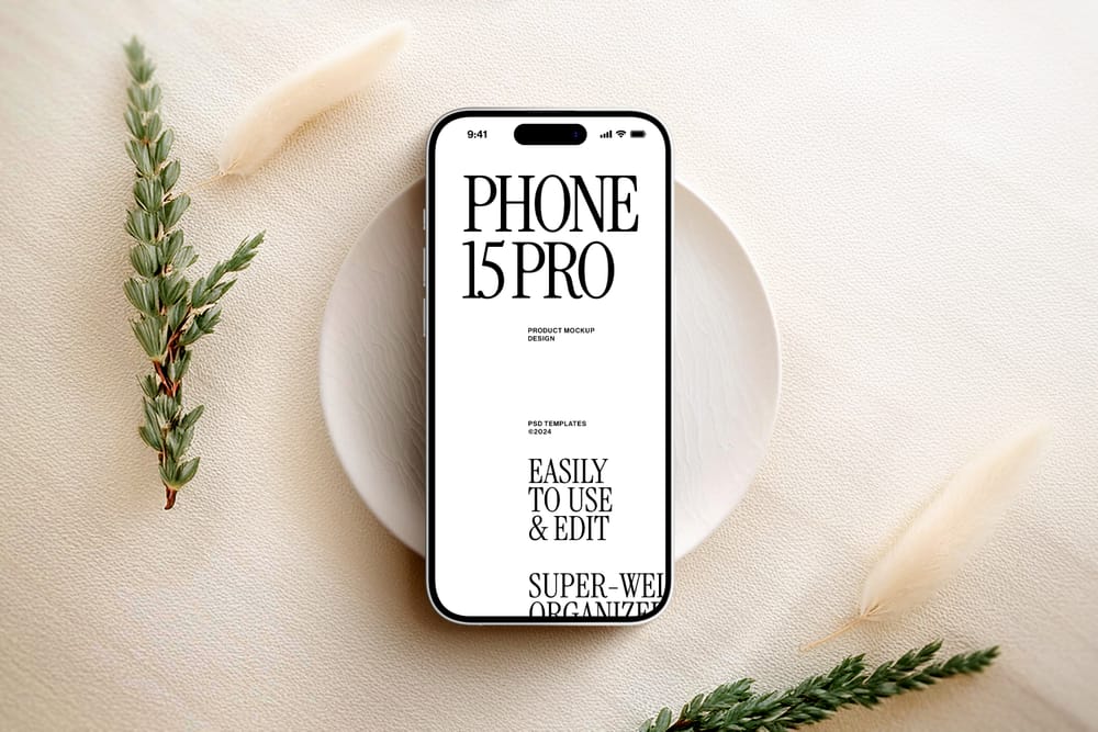 iPhone 15 Pro Mockup on Ceramic Bowl