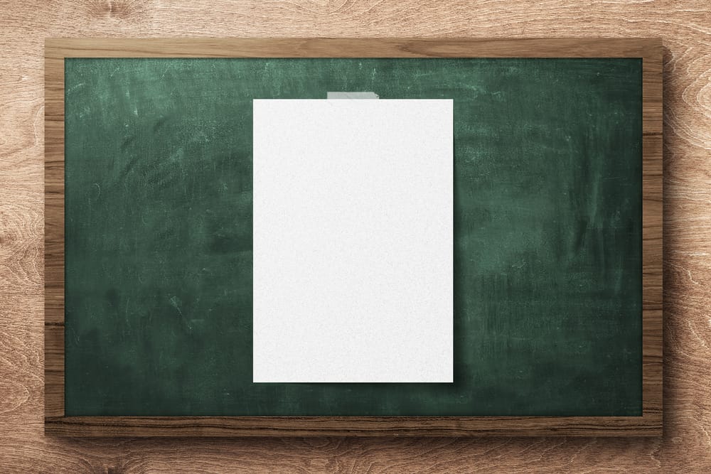 A4 Paper Mockup on Chalkboard
