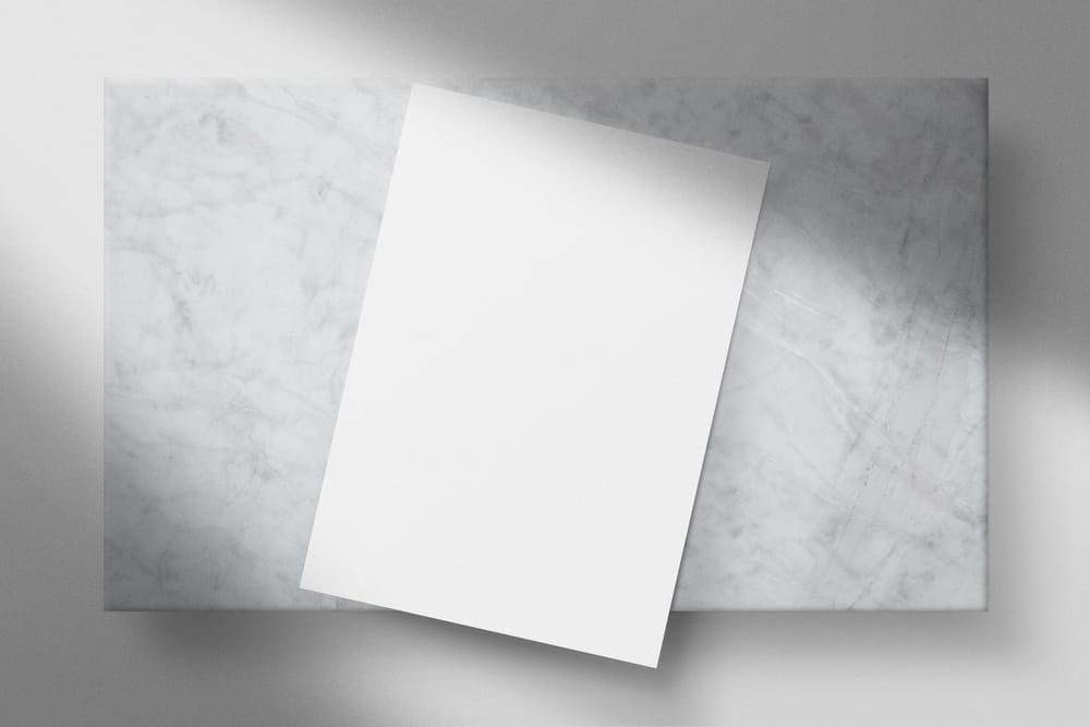 A4 Poster Mockup on Marble Podium with Shadow