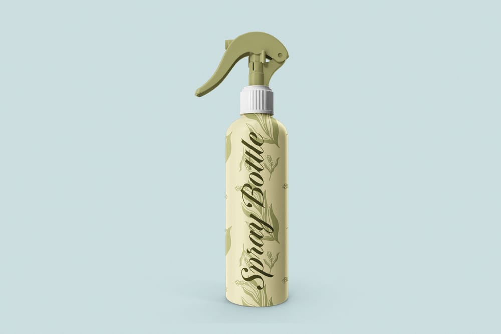 Beige Spray Bottle Mockup with Curved Label