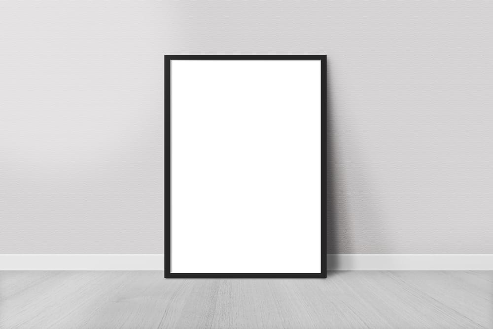 Black Frame Poster Mockup Lay On Plain Wall