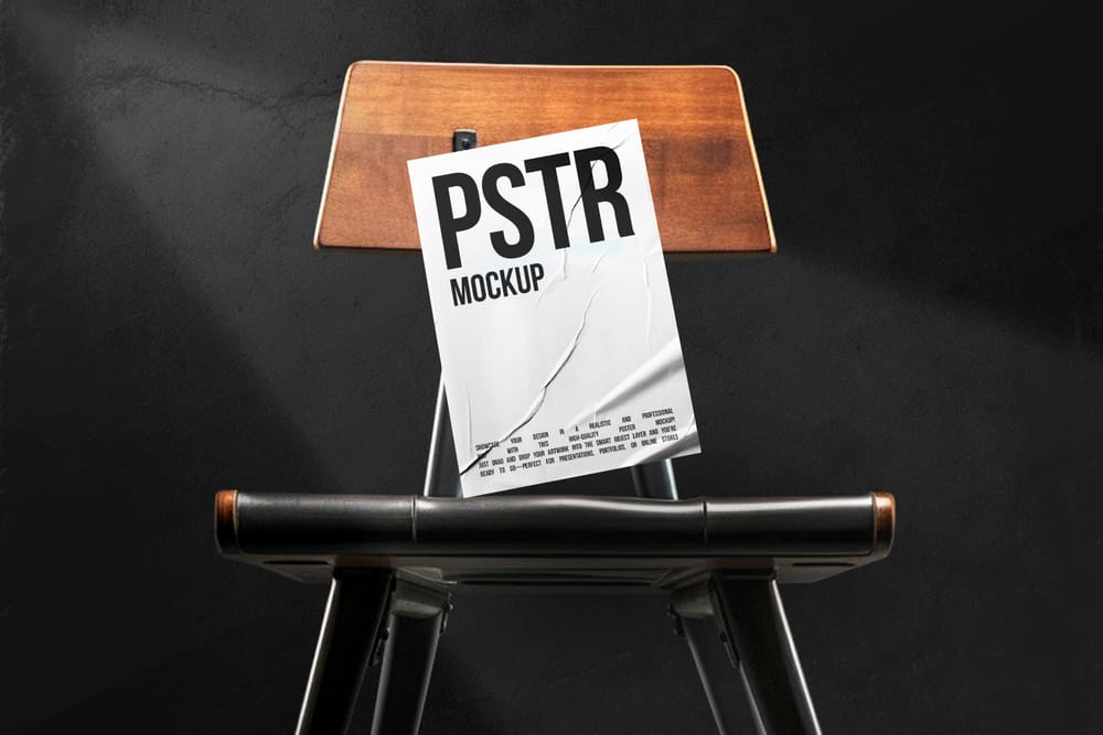 Crumpled Poster Mockup on Chair
