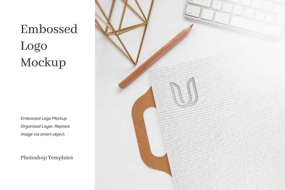 Embossed Logo Mockup With Office Desk