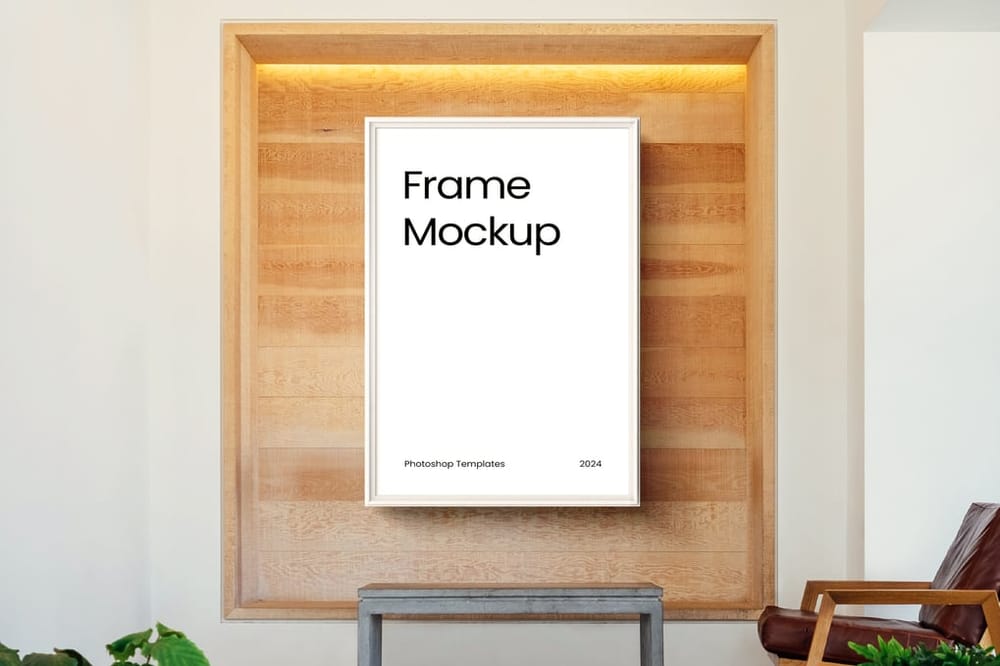 Natural Wood Wall Frame Mockup