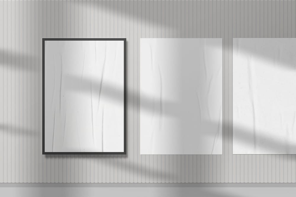 Frame Poster Mockup on Corrugated Wall with Natural Shadow