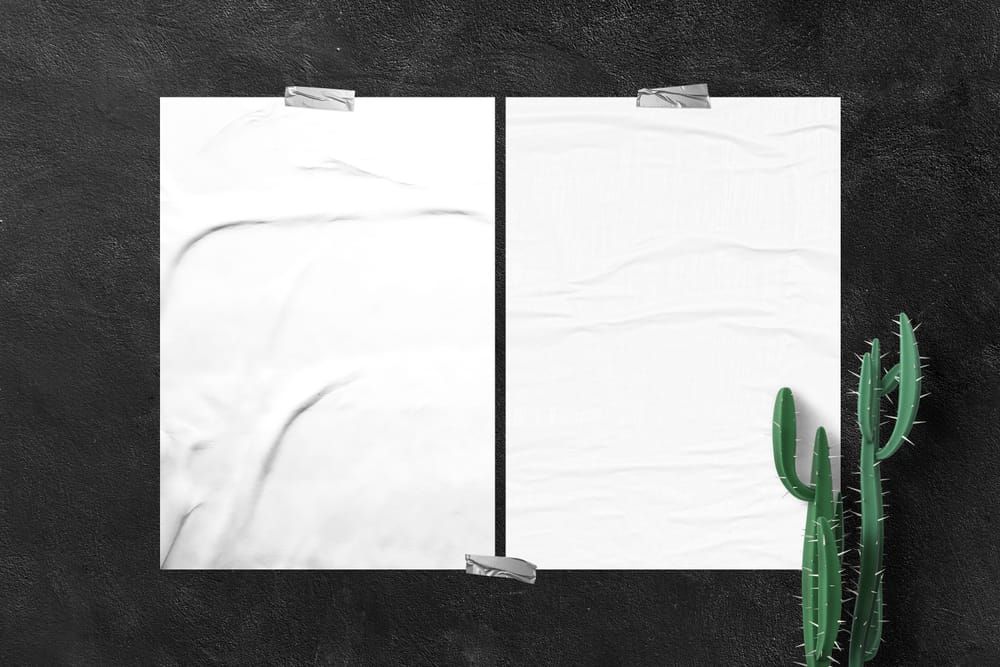 Glued Outdoor Poster Mockup with Tapes