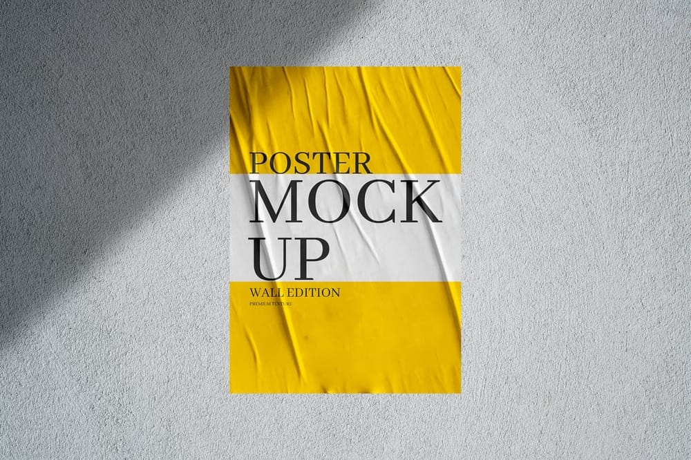 Glued Poster Mockup On Wall