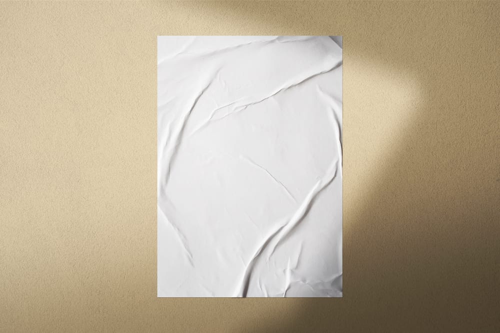 Glued Poster Mockup on Wall Brown Background