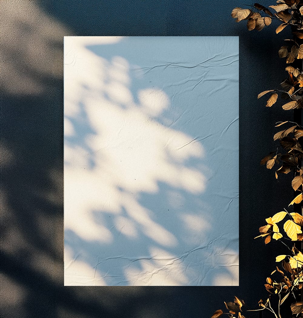 Glued Poster Mockup with Leaf And Shadow