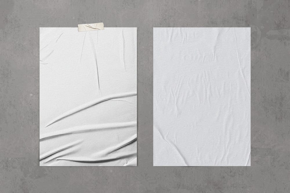 Glued Tape Poster Mockup on Wall Background