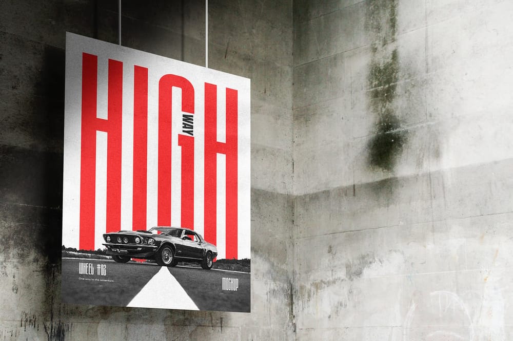 Grunge Style Hanging Poster Mockup