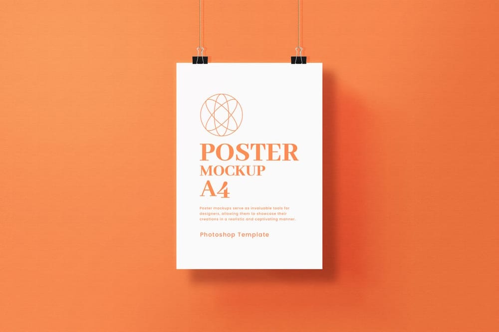 Hanging Poster Mockup on Orange Background