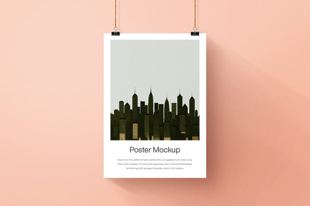 Hanging Poster Mockup on Soft Color Background