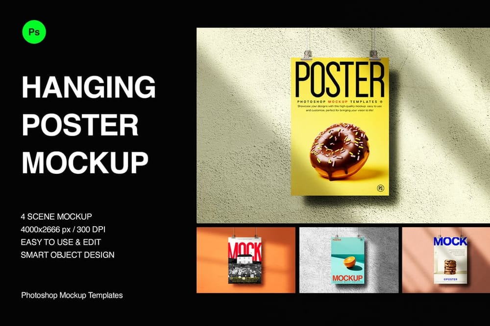 Clean Wall Hanging Poster Mockup Template