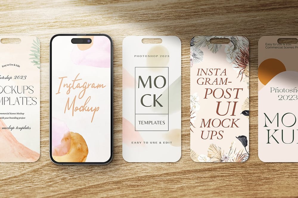 Instagram Post UI Mockup With Table Wood