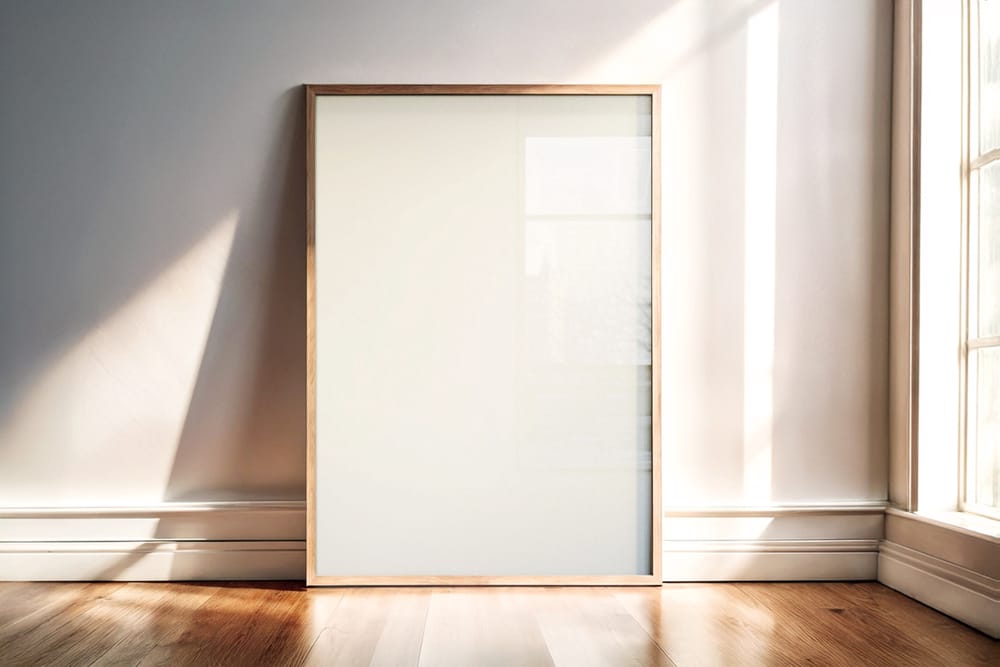 Interior Frame Poster Mockup on Wood Floor