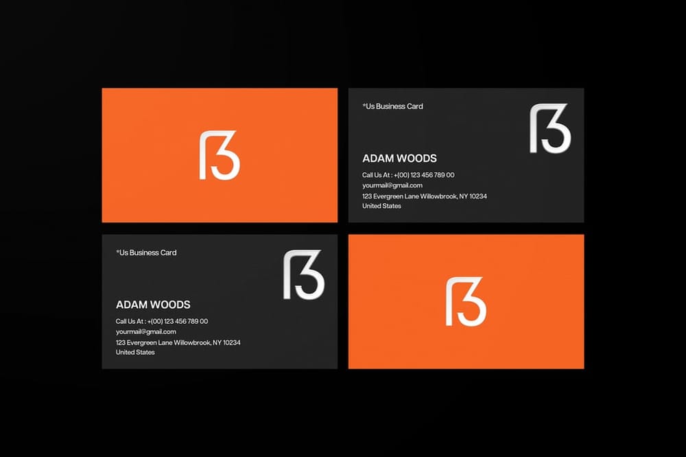 Orange & Black Paper Business Card Mockup