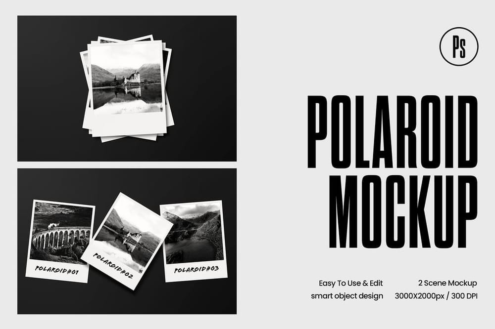 Modern Polaroid Photo Display Mockup