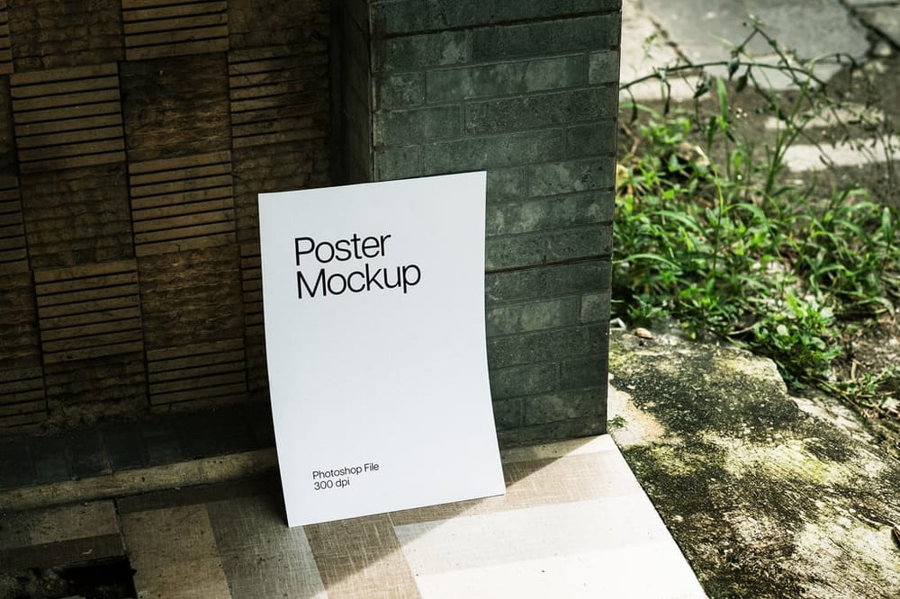Poster Mockup With Wall and Grass