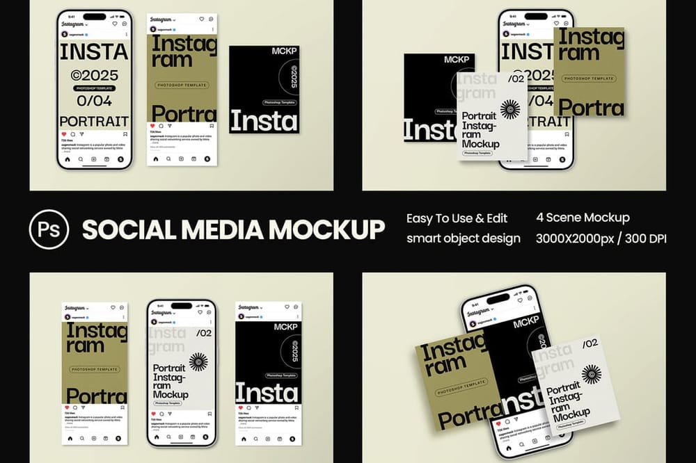 Social Media Mockup on Cream Background