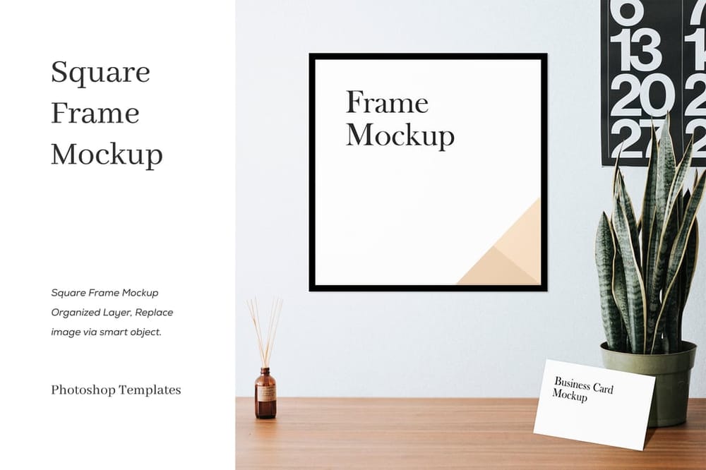 Square Frame Mockup With Flower Pot