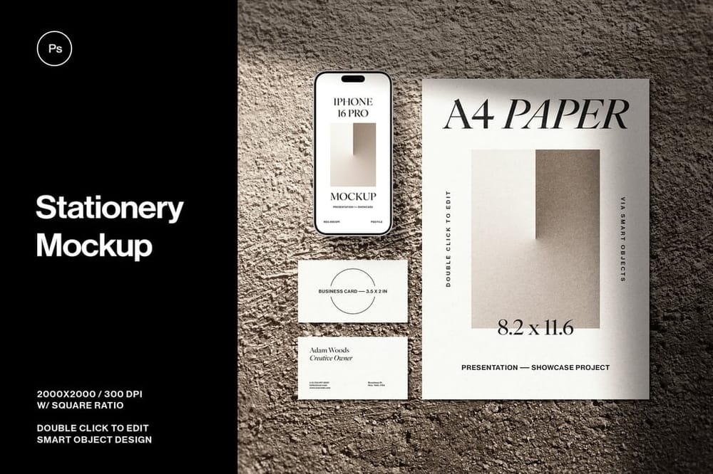 Stationery Mockup With iPhone 16